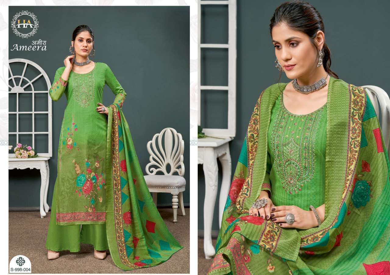 Ameera By Harshit Fashion Hub S-998-001 To S-998-008 Series Beautiful Suits Colorful Stylish Fancy Casual Wear & Ethnic Wear Heavy Cotton Print Dresses At Wholesale Price